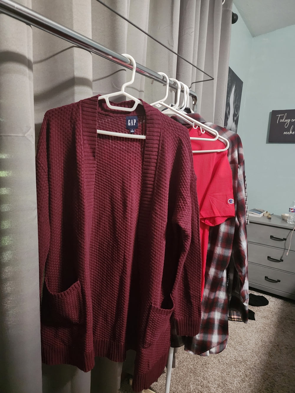 GAP Maroon Open-Front Waffle Knit Cardigan